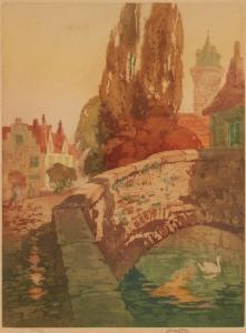 COTTON John Wesley 1868-1931,European canal scene with footbridge,John Moran Auctioneers 2022-09-13