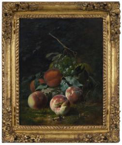 COUDER Gustave Emile,Still Life with Peaches and Grapes in a Woodland,Brunk Auctions 2023-03-24
