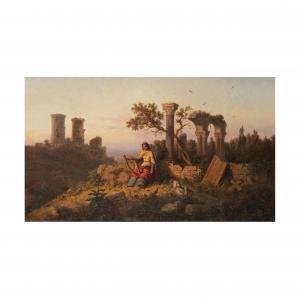 COULANGE LAUTREC Emmanuel 1824-1898,Poétesse et sa lyre, dans des ruines,1871,Cornette de Saint Cyr 2024-02-21