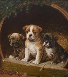 COULDERY Horatio Henry 1832-1918,Three bulldog puppies in a kennel,Woolley & Wallis GB 2023-09-05