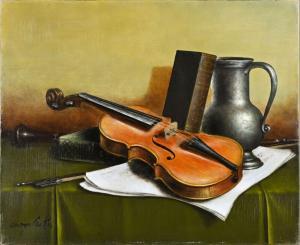 COULON Georges 1914-1990,Nature morte aux livres, au violon et au pichet en,Conan-Auclair 2024-02-20