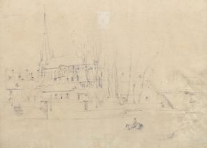 COURDOUAN Vincent 1810-1893,Cathédrale gothique,Chayette et Cheval FR 2024-02-23