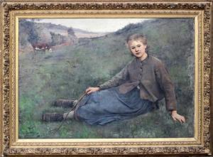 COURTAT Louis 1850-1909,Jeune femme allongée dans le pré,Lombrail - Teucquam FR 2016-11-25