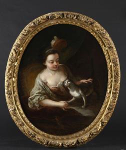 COURTIN Jacques Francois 1672-1752,Jeune fille jouant avec un chat,Daguerre FR 2023-05-12