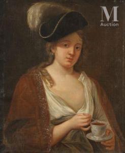COURTIN Jacques Francois,Portrait d'aristocrate à la tasse de thé,Millon & Associés 2021-12-14