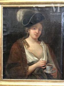 COURTIN Jacques Francois,Portrait d'aristocrate à la tasse de thé,Millon & Associés 2021-10-26