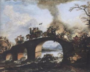 COURTOIS LE BOURGUIGNON Jacques 1621-1676,Cavalry Skirmish on a Bridge,Sotheby's GB 2003-12-10