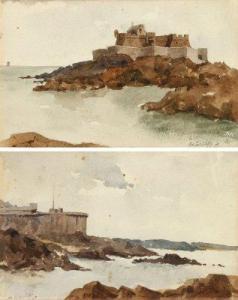 COURTOIS SUFFIT Octave 1856-1902,Un château fort sur une falaise,1879,Ader FR 2011-04-06