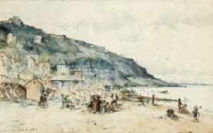 COURTOIS SUFFIT Octave 1856-1902,Une plage au bord des falaises,Ader FR 2011-04-06