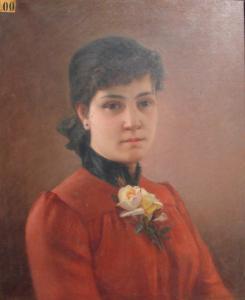 COUSTURIER Cesaire,Portrait de jeune fille à la robe rouge,19th century,Millon & Associés 2007-06-06