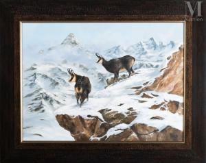 COUSY Pierre 1942,deux chamois dans la montagne enneigée,Millon & Associés FR 2023-02-17