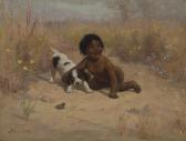 COUTTS Alice 1880-1973,Child and puppy playing with a frog,Bonhams GB 2014-04-08