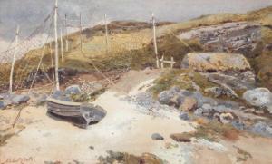 COUTTS TUCKER R.I. Hubert 1851-1921,Beached Boat and fishing nets,Tennant's GB 2023-11-03