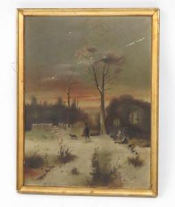 COVEY M.H,EVENING WINTER LANDSCAPE WITH FIGURE AND DOG,William J. Jenack US 2017-11-09