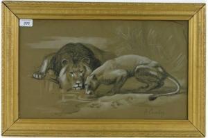 COWLEY F,Study of lions,Burstow and Hewett GB 2015-02-25