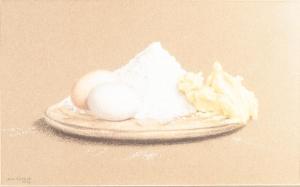 COWNIE Alan 1927-2015,Wooden board with eggs, flour and butter,1974,Capes Dunn GB 2019-04-02