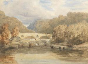 COX David I 1783-1859,A wooded river with a drover and cattle on a bridge,1819,Bonhams GB 2018-04-25