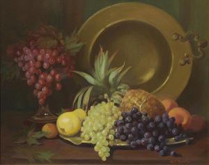 COX HERRICK Margaret 1865-1950,Pineapple and Grapes with Brass Bowl,Clars Auction Gallery 2015-10-18