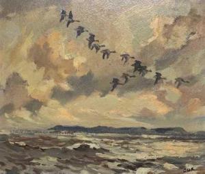 COX Jack 1914-2007,ducks in flight over the sea,Keys GB 2023-04-12