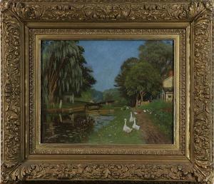COX Walter I 1866-1930,Landscape with Geese by a Pond,Clars Auction Gallery US 2017-06-17