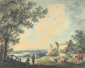 COZENS John Robert 1752-1799,extensive landscape with figures and animals,Reeman Dansie 2023-03-12