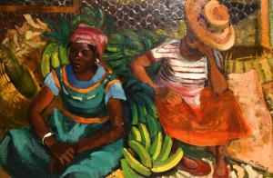 Cozens Moya 1920-1990,Two female figures sat amongst banana plants,John Nicholson GB 2021-01-20