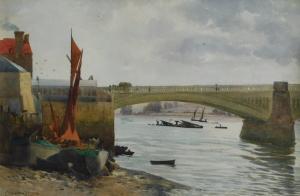COZENS WAY William,River scene with a bridge and boats at low tide,Golding Young & Co. 2019-09-04