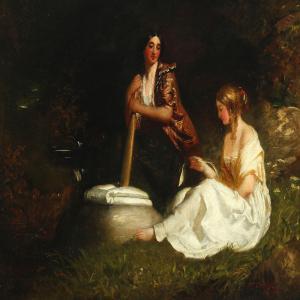 CRABB William,Laundry scene with two young women by a stream,1856,Bruun Rasmussen 2014-05-19