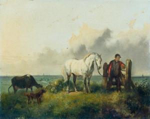 CRAEYVANGER Gysbertus,Pferdeführer mit Schimmel in Begleitung eines Hund,1840,Leo Spik 2017-06-29