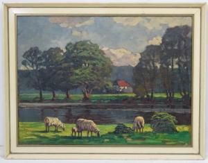CRAMER BERKE Hubert 1886,Sheep grazing near a river,Dickins GB 2019-06-17