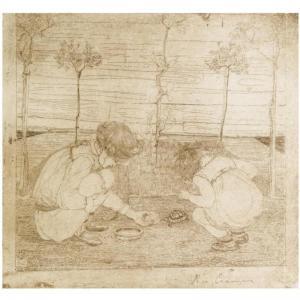 CRAMER Rie 1887-1977,DEPICTING TWO GIRLS PLAYING WITH A TORTOISE,Sotheby's GB 2008-02-05