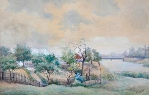 CRANE E,Early River Torrens Towards the Morphett Street Bridge,1860,Elder Fine Art AU 2016-05-15