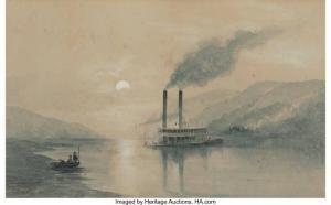 CRANSTONE Lefevre James 1822-1893,Moonlight, The Ohio River,Heritage US 2022-02-10
