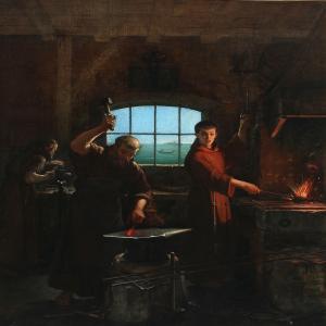 CRAUK Charles Alexandre 1819-1905,La forge dans le couvent,1860,Bruun Rasmussen DK 2014-10-20