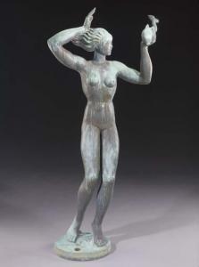 CRAWFORD Annie Laurie Warmack,A BRONZE FEMALE FIGURE HOLDING A DOLPHIN,1932,Christie's 2003-11-25