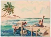 CRAWFORD PARKER,Tropical Coastal Scene with Figure Resting at Dock,,Burchard US 2022-07-16