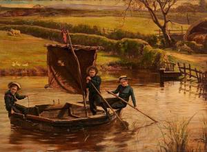 CRAWFORD Robert Cree 1842-1924,Les enfants dans la barque,Horta BE 2022-01-17