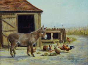 CRAWSHAW DONNA 1960,Donkey, chickens and rabbits by a stable,Rosebery's GB 2022-06-22
