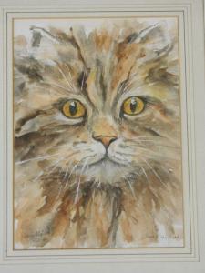 CRAWSHAW JUNE,A long haired tabby cat,Crow's Auction Gallery GB 2016-11-09