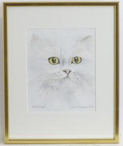 CRAWSHAW JUNE,White Persian, A portrait of a cat,Claydon Auctioneers UK 2021-12-29