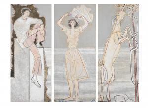 CRAXTON John 1922-2009,Summer Triptych (Boy on Wall, Girl on the Seashore,c.1958,Bonhams 2023-06-21