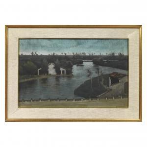 CREPET Angelo Maria 1885-1971,PAESAGGIO FLUVIALE CON CASE,Pandolfini IT 2023-03-12