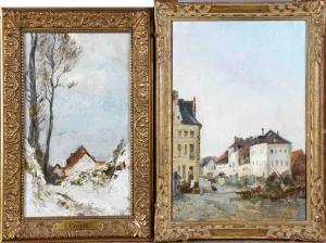 CREPIN Louis Joseph Désiré 1828-1887,Paysage enneigé - Vue de Ville,Galerie Moderne BE 2017-06-20