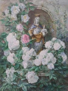 CRESTY Marguerite 1841,Statue de Vierge à lenfant dans une niche fleurie,Daguerre FR 2007-05-25