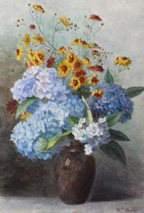 CRESTY Marguerite,Vase d'hortensias bleus,Gautier-Goxe-Belaisch, Enghien Hotel des ventes 2017-10-29