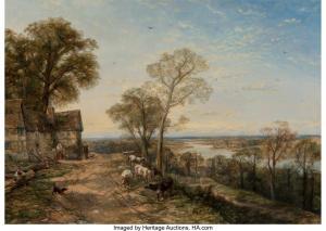 CRESWICK Thomas 1811-1869,Riverscape with cottage and grazing cattle, near B,Heritage US 2023-06-09