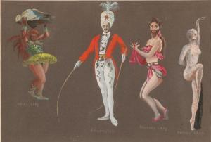 cristini cesare mario,Three theatrical side show costume design studies,Ripley Auctions 2009-08-29