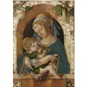 CRIVELLI Carlo 1430-1494,THE MADONNA AND CHILD AT A MARBLE PARAPET, AN APPL,Sotheby's GB 2008-07-09