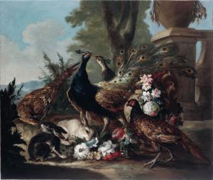 CRIVELLI IL CRIVELLONE Angelo Maria 1690-1730,Veduta di giardino con pavoni, fagiano e conigl,Cambi 2023-11-30