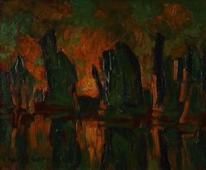 CROCKER Charles Matthew 1877-1950,Abstract sailboats on a lake,John Moran Auctioneers US 2017-08-08